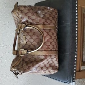 Gucci Boston Monogram Gg Crystal Joy   Brown and Gold Satchel Bag💚authentic💚